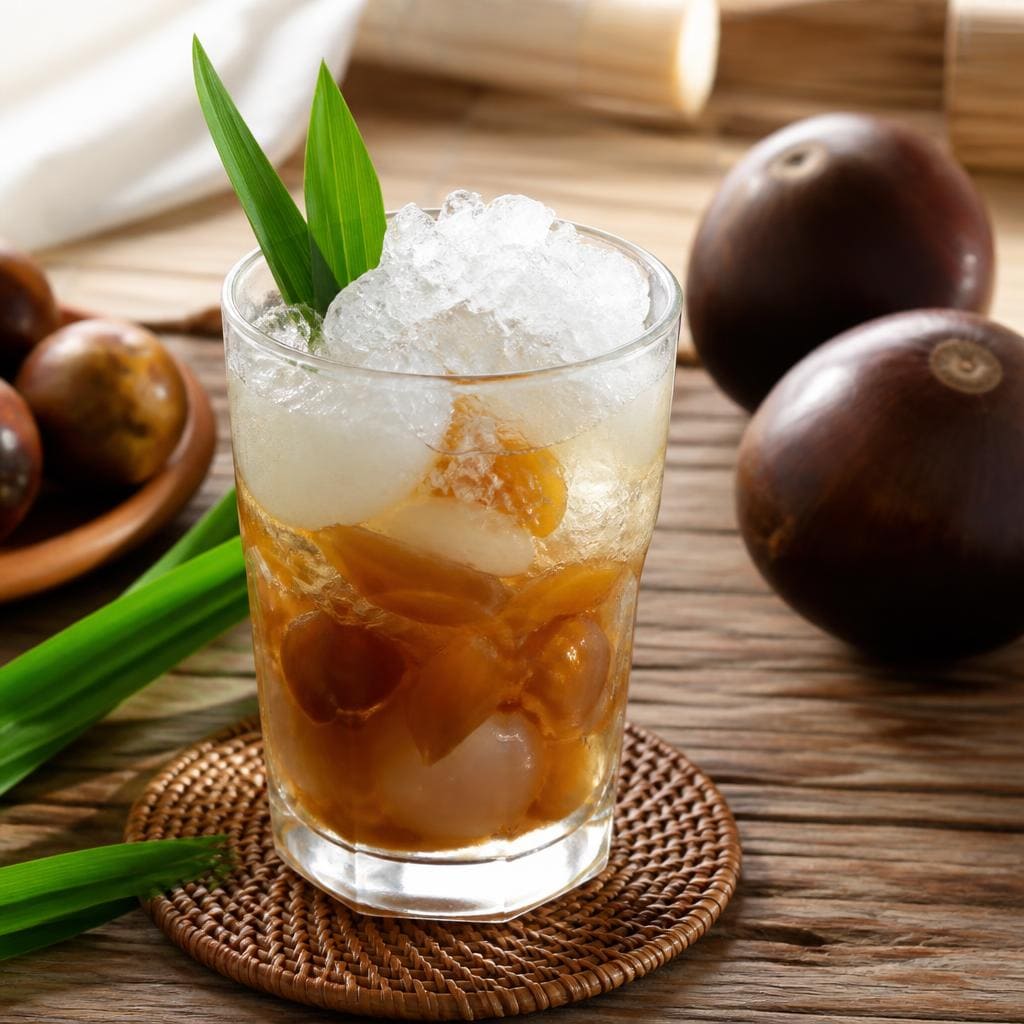 Es Siwalan Te Sate dengan buah siwalan segar dan rasa manis ringan